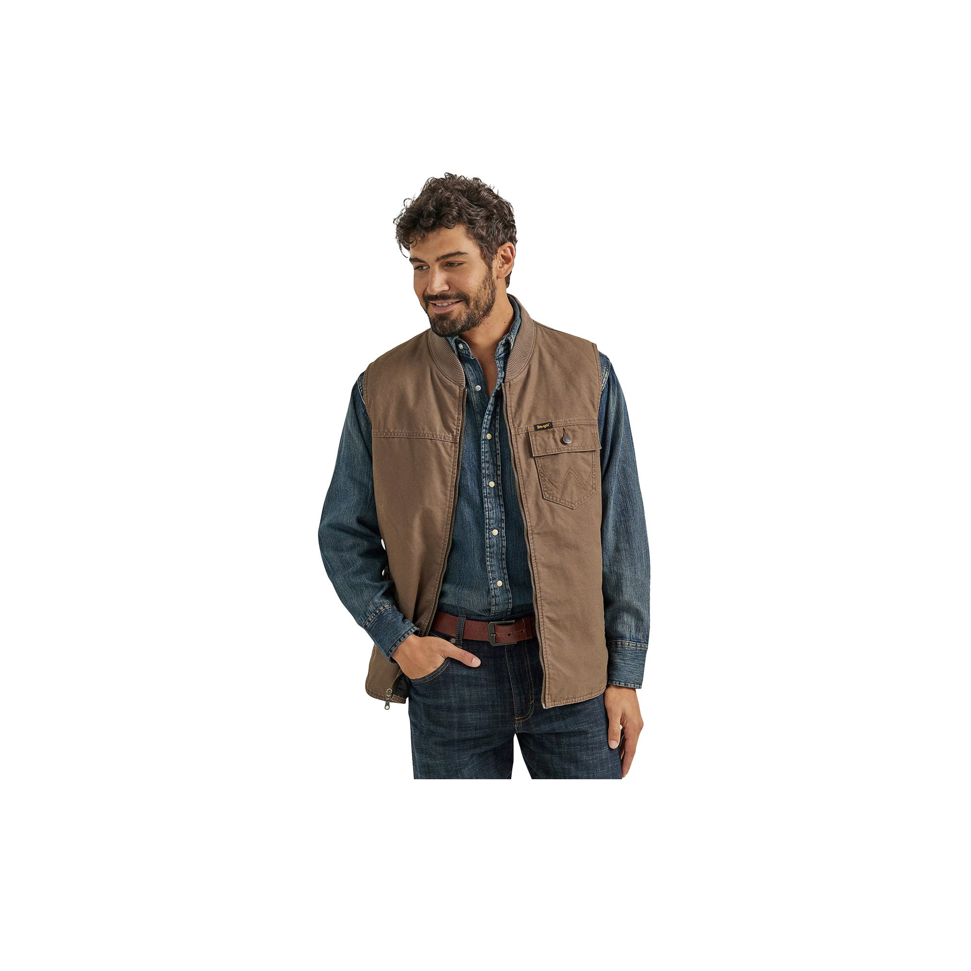 Wrangler Zipper Vest Quilted Lined Harvest